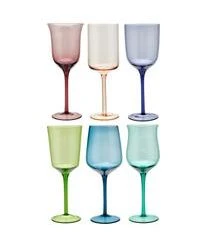 Bitossi Home Mundgeblasene Weingläser Diseguale In Unterschiedlichen Farben Und Formen, 6 Stück