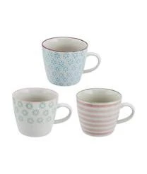 Bloomingville Handbemalte Tassen Patrizia Mit Verspieltem Muster, 3er-Set