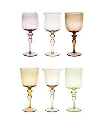 Bitossi Home Mundgeblasene Weingläser Diseguale In Unterschiedlichen Farben Und Formen, 6 Stück