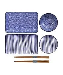 Tokyo Design Studio Handgemachtes Porzellan-Geschirr-Set Nipponmit Essstäbchen, 2 Personen (6-tlg.)