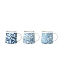 Bloomingville Handgemachte Tassen Molly Mit Blauem Blumenmuster, 3er-Set