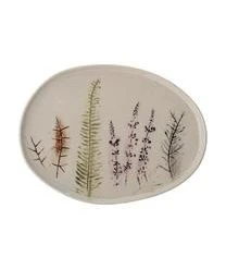 Bloomingville Handgemachte Servierplatte Bea Mit Gräser-Motiv Und Craquelé Glasur